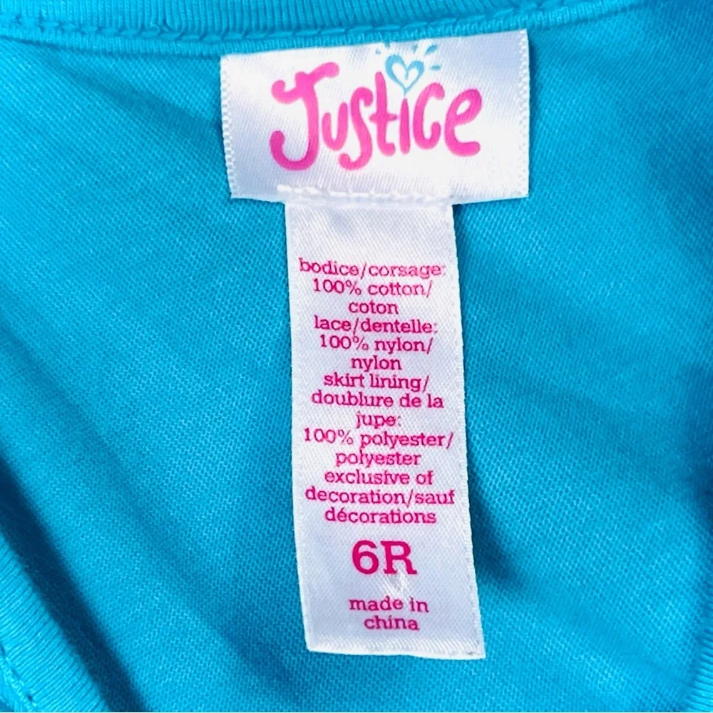 Justice Kids Turquoise Aqua Blue Dress Sequin Party Dress-up Floral Ruffled Lace - Picture 6 of 15